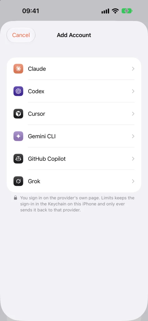 Add Account: Claude, Codex, Cursor, Gemini CLI, GitHub Copilot and Grok