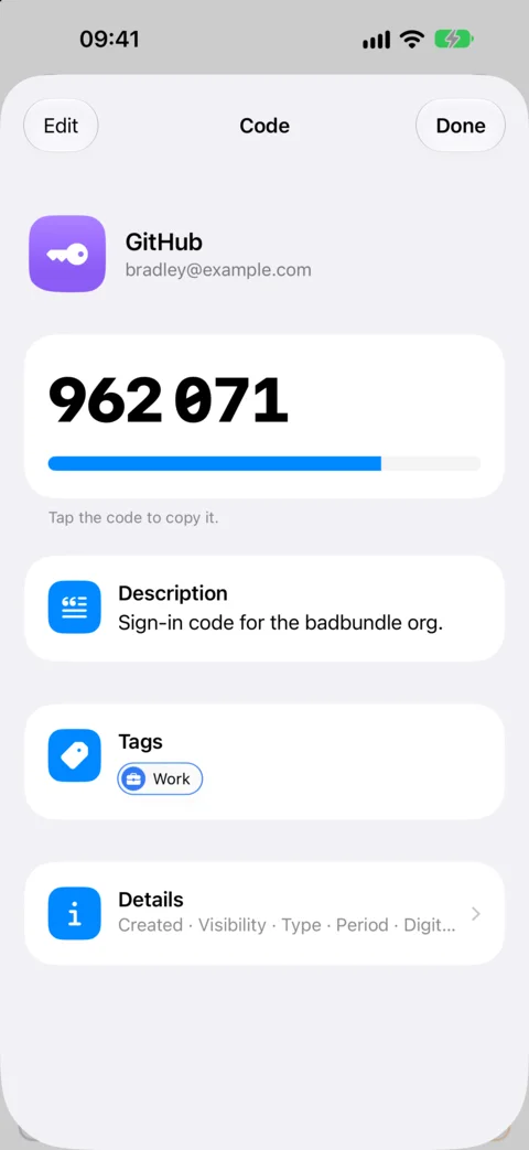 A GitHub 2FA code on its own page, with its countdown